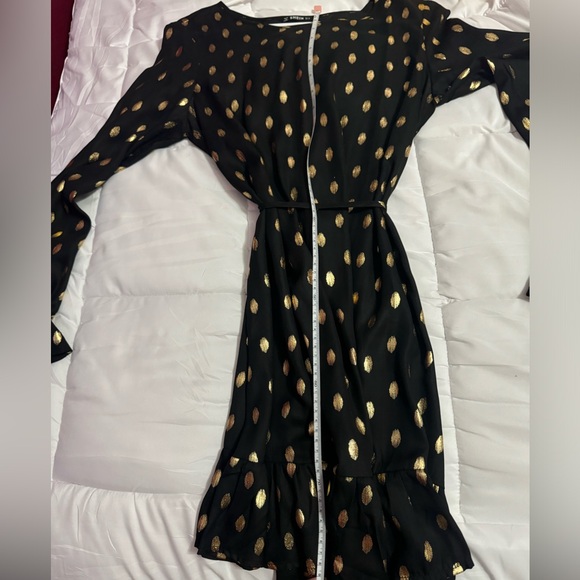 Gold Dot Belted A-Line Dress size Medium - Picture 5 of 6